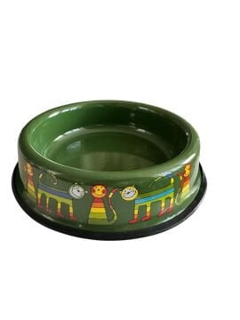 Emaye Kedi Mama Kabı -Yeşil Enine Çizgili Kedi