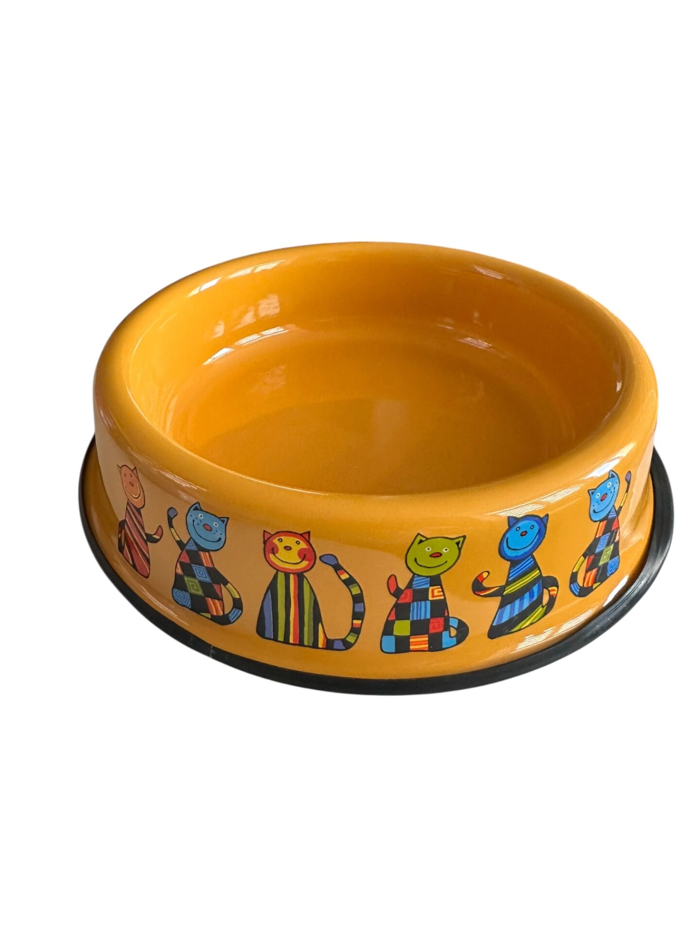 Emaye Kedi Mama Kabı -Sarı Kareli Kedi