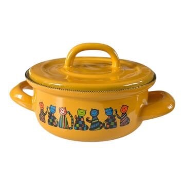 Emaye Tencere-Sarı Kareli Kedi