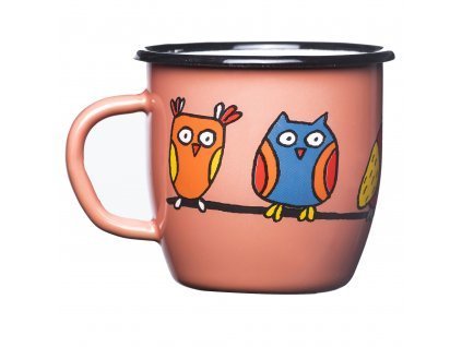 Emaye Konik Yuvarlak Bardak-Mercan Baykuş