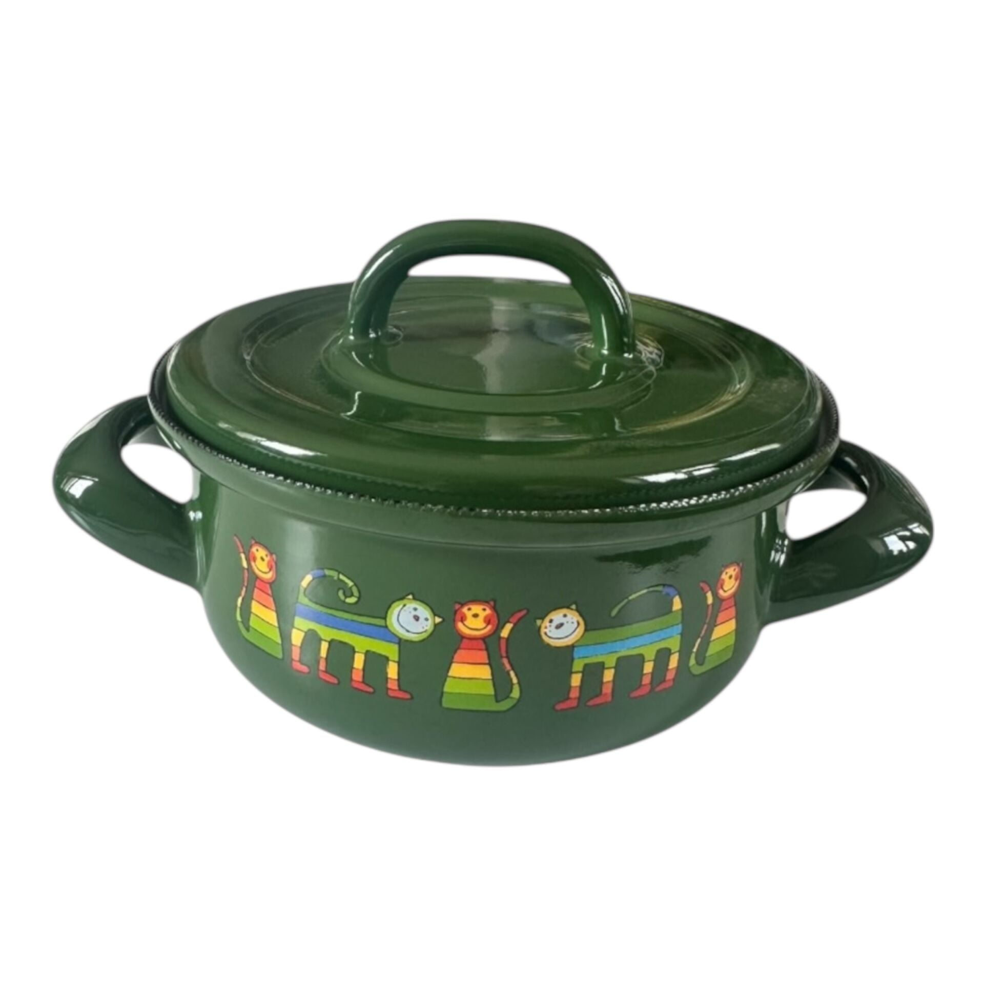 Emaye Tencere-Yeşil Enine Çizgili Kedi