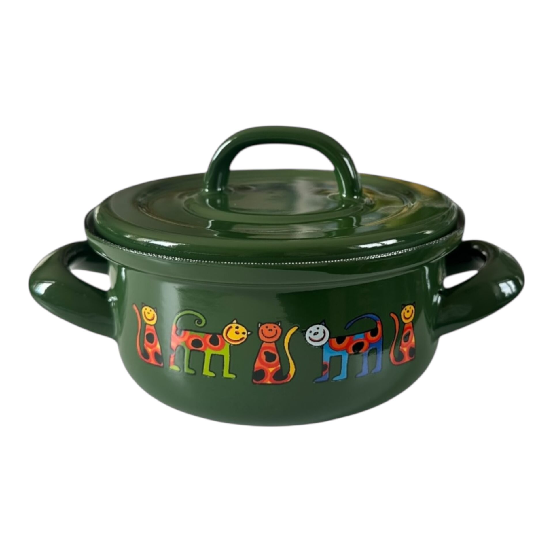 Emaye Tencere-Yeşil Benekli Kedi