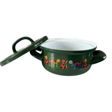 Emaye Tencere-Yeşil Benekli Kedi