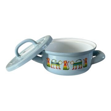 Emaye Tencere-Açık Mavi Enine Çizgili Kedi