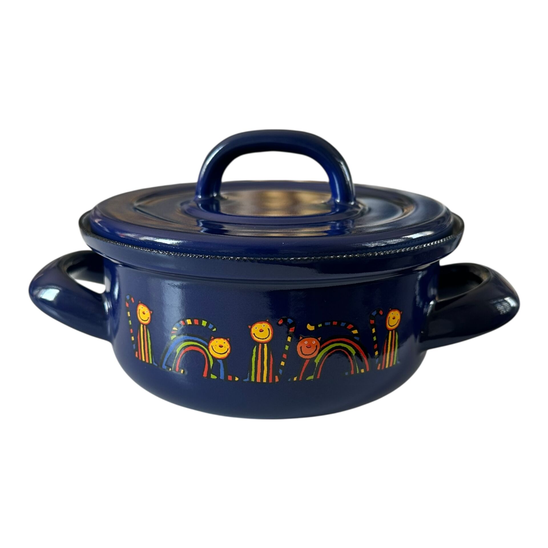 Emaye Tencere-Mor Kıvrık Kedi