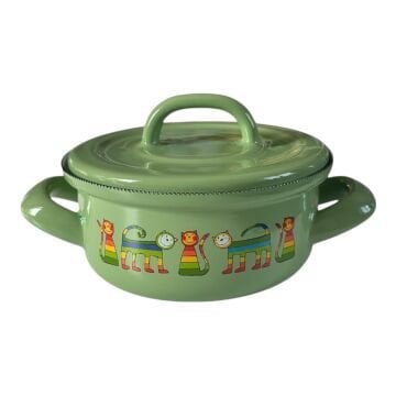 Emaye Tencere-Açık Yeşil Enine Çizgili Kedi