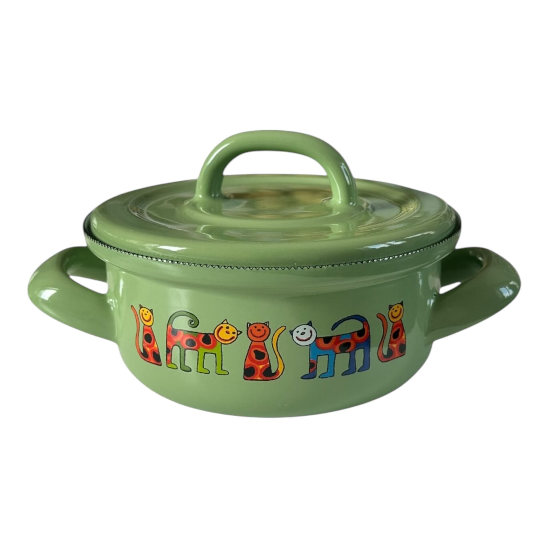 Emaye Tencere-Açık Yeşil Benekli Kedi