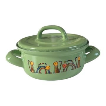 Emaye Tencere-Açık Yeşil Kıvrık Kedi