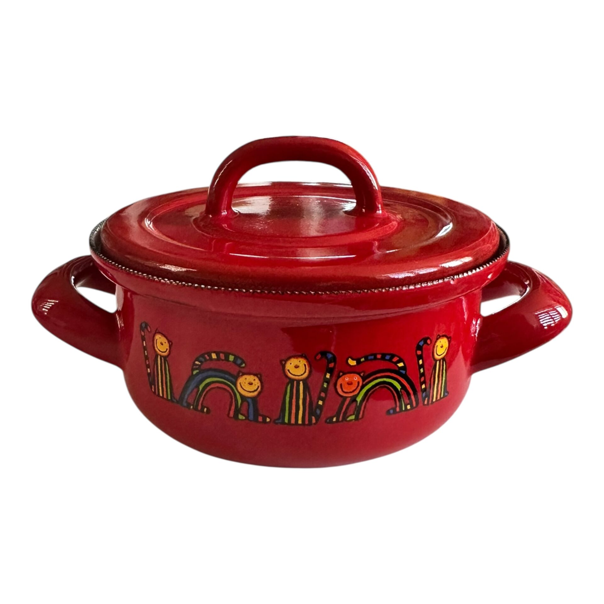 Emaye Tencere-Kırmızı Kıvrık Kedi