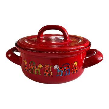 Emaye Tencere-Kırmızı Benekli Kedi