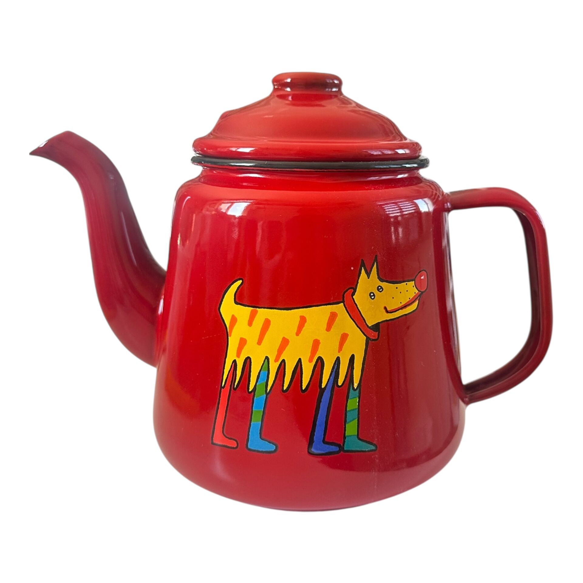 Emaye Konik Çay Demliği-Kırmızı Köpek