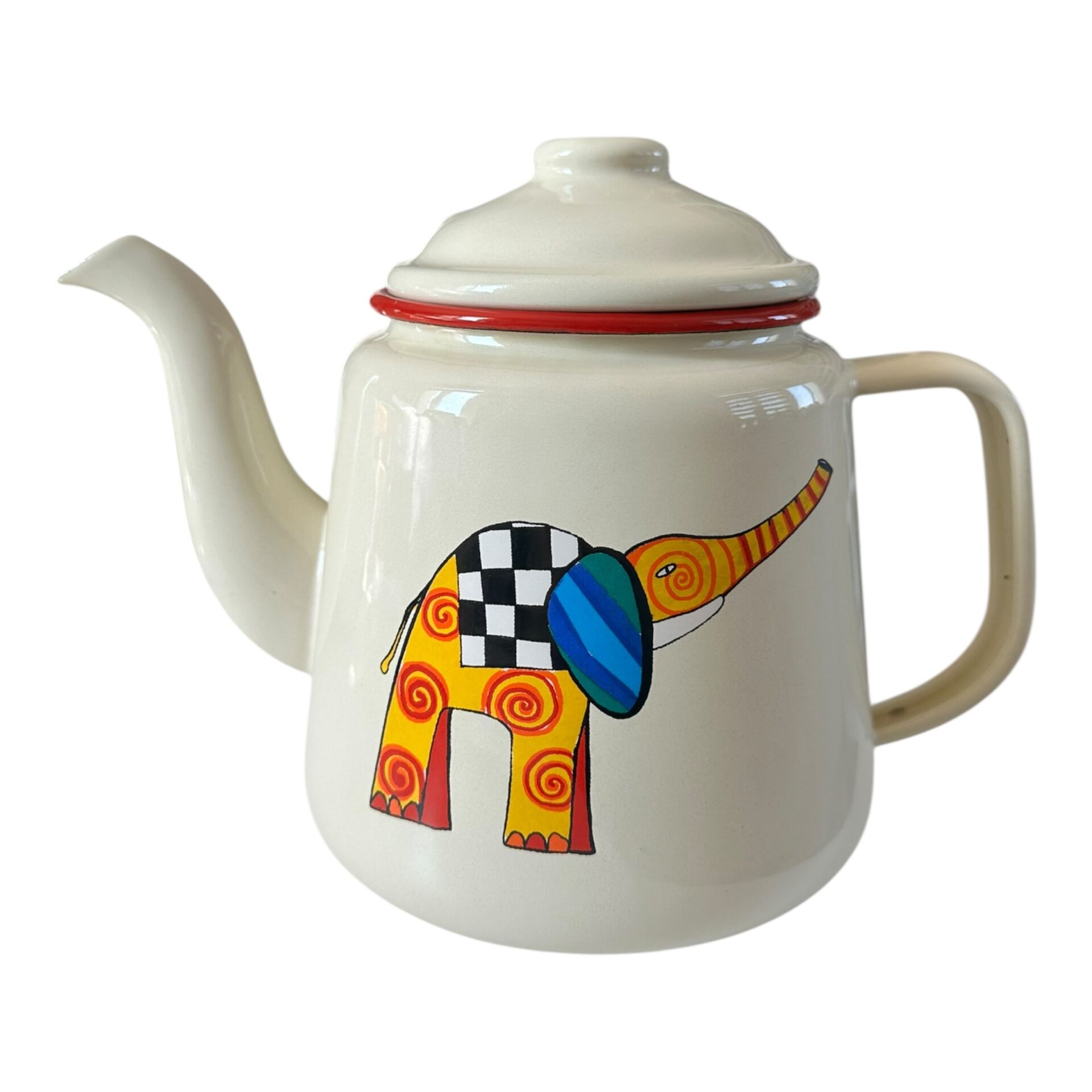 Emaye Konik Çay Demliği-Krem Fil