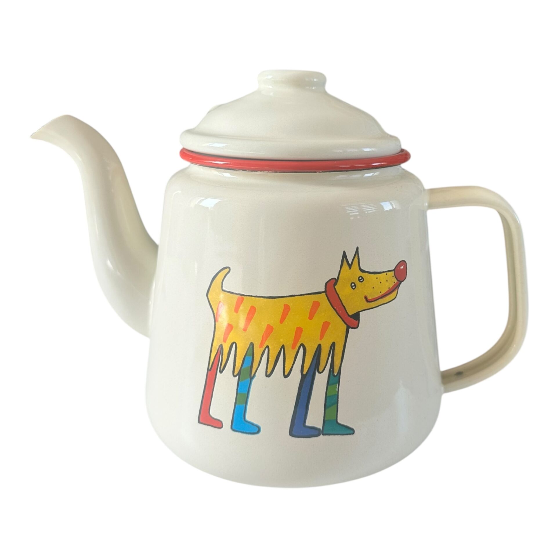 Emaye Konik Çay Demliği-Krem köpek