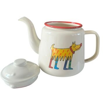 Emaye Konik Çay Demliği-Krem köpek