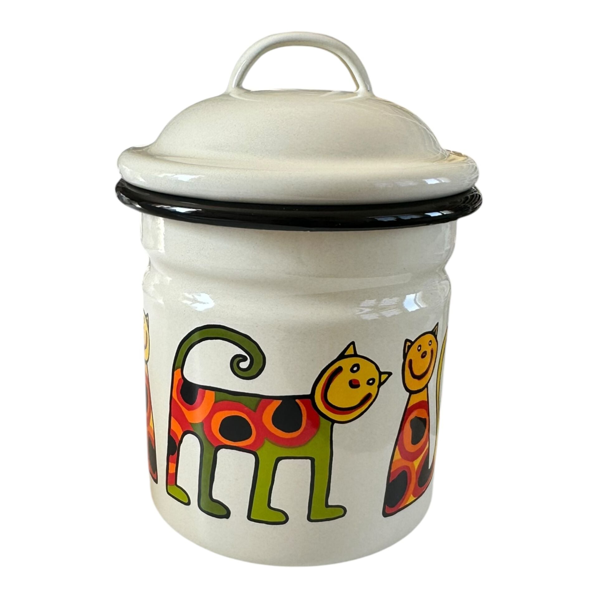 Emaye Yeni Kavanoz-Krem benekli Kedi