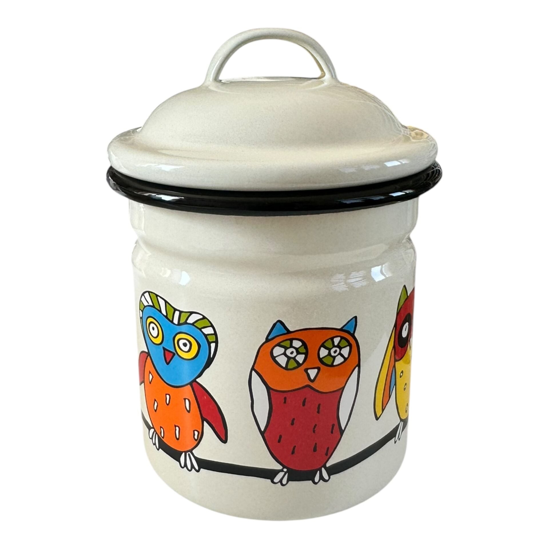 Emaye Yeni Kavanoz-Krem Baykuş