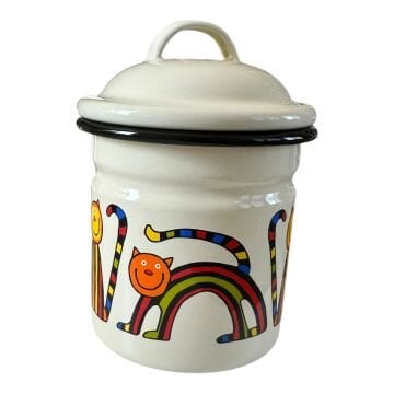 Emaye Yeni Kavanoz-Krem Kıvrık Kedi