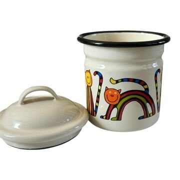 Emaye Yeni Kavanoz-Krem Kıvrık Kedi