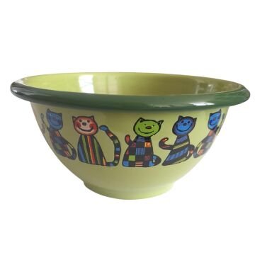 Emaye Kase /12 cm-Yeşil Kareli Kedi