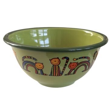 Emaye Kase /12 cm-Yeşil Kıvrık Kedi