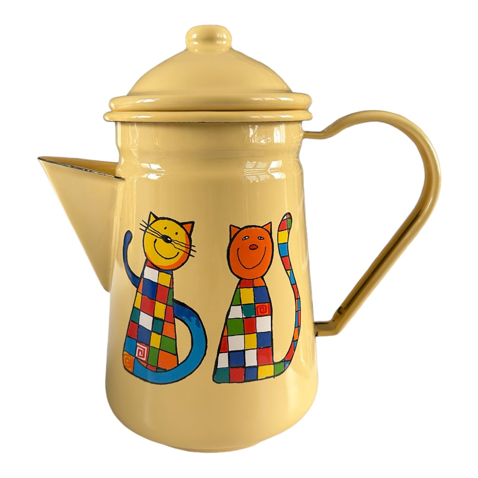 Emaye Demlik-Mavi Kareli Kedi