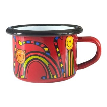 Emaye Küçük Bardak-Kırmızı Kıvrık Kedi