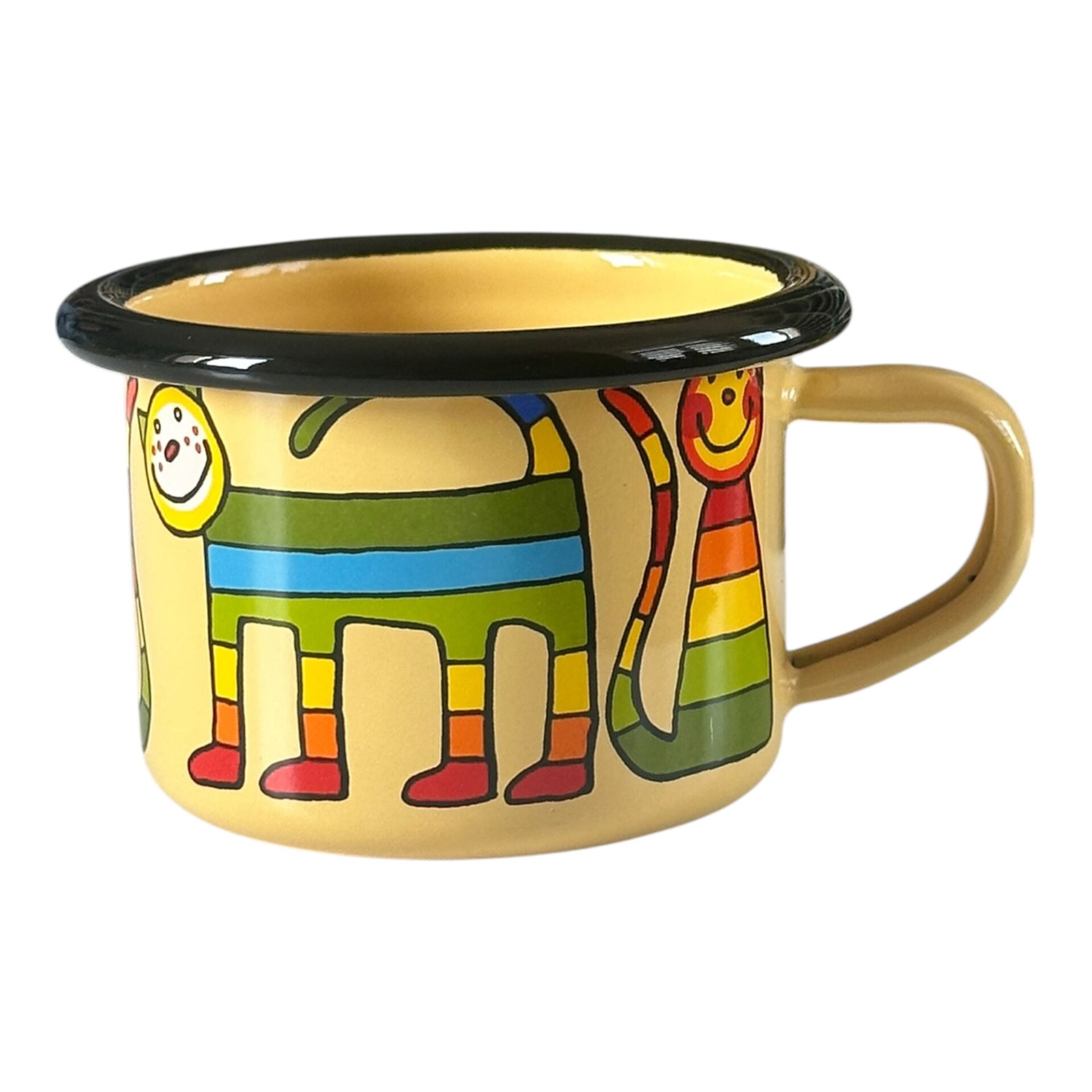 Emaye Küçük Bardak-Sarı Enine Çizgili Kedi