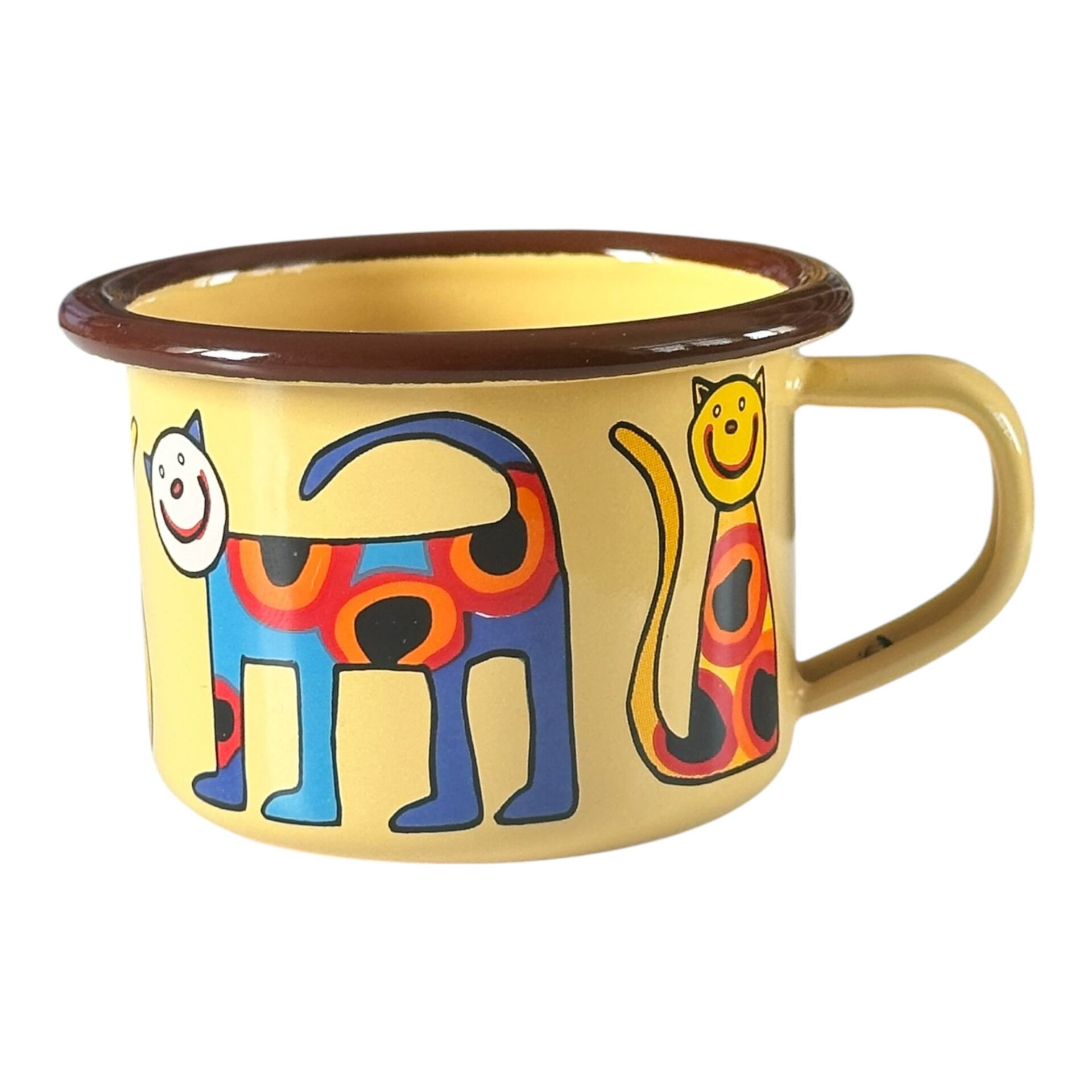 Emaye Küçük Bardak-Sarı Benekli Kedi