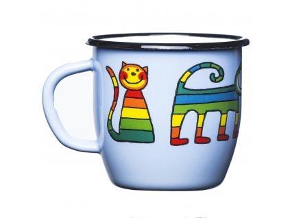 Emaye Konik Bardak-Açık Mavi Enine Çizgili Kedi