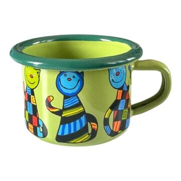 Emaye Küçük Bardak-Elma Yeşili Kareli Kedi