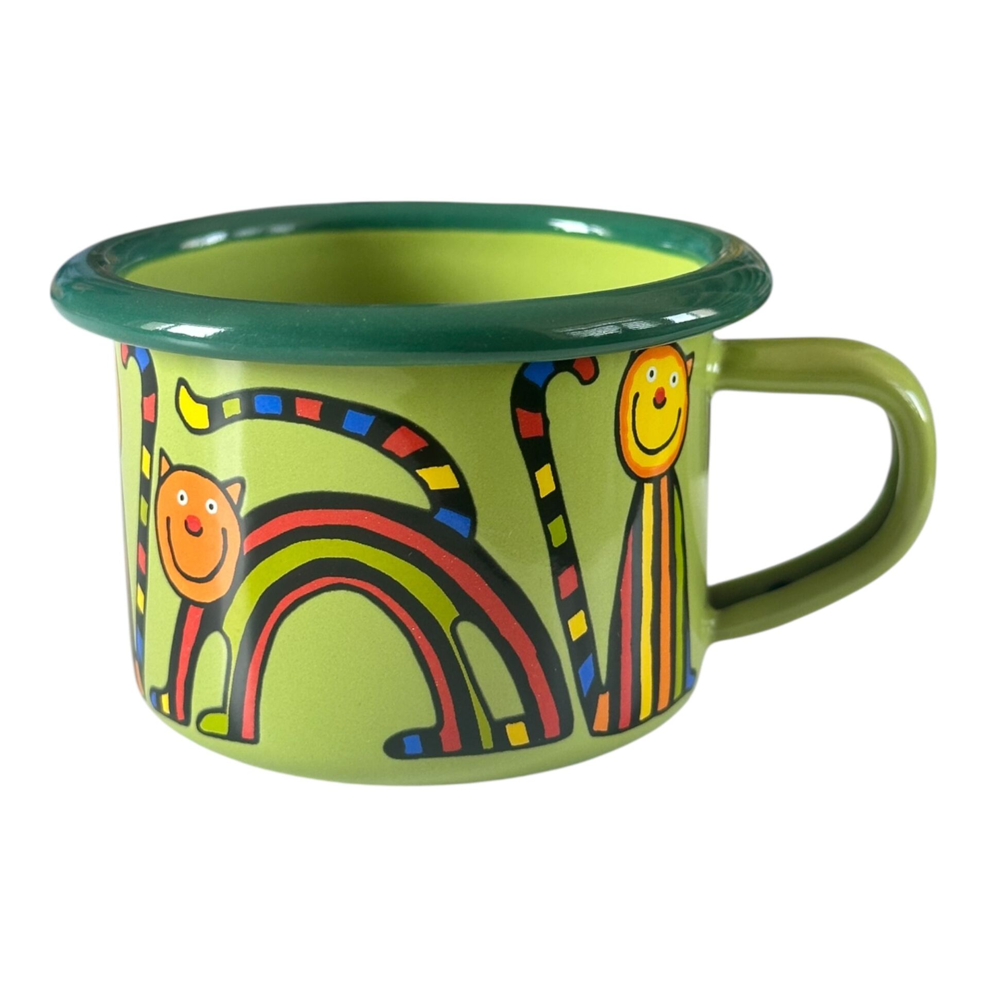 Emaye Küçük Bardak-Elma Yeşili Kıvrık Kedi