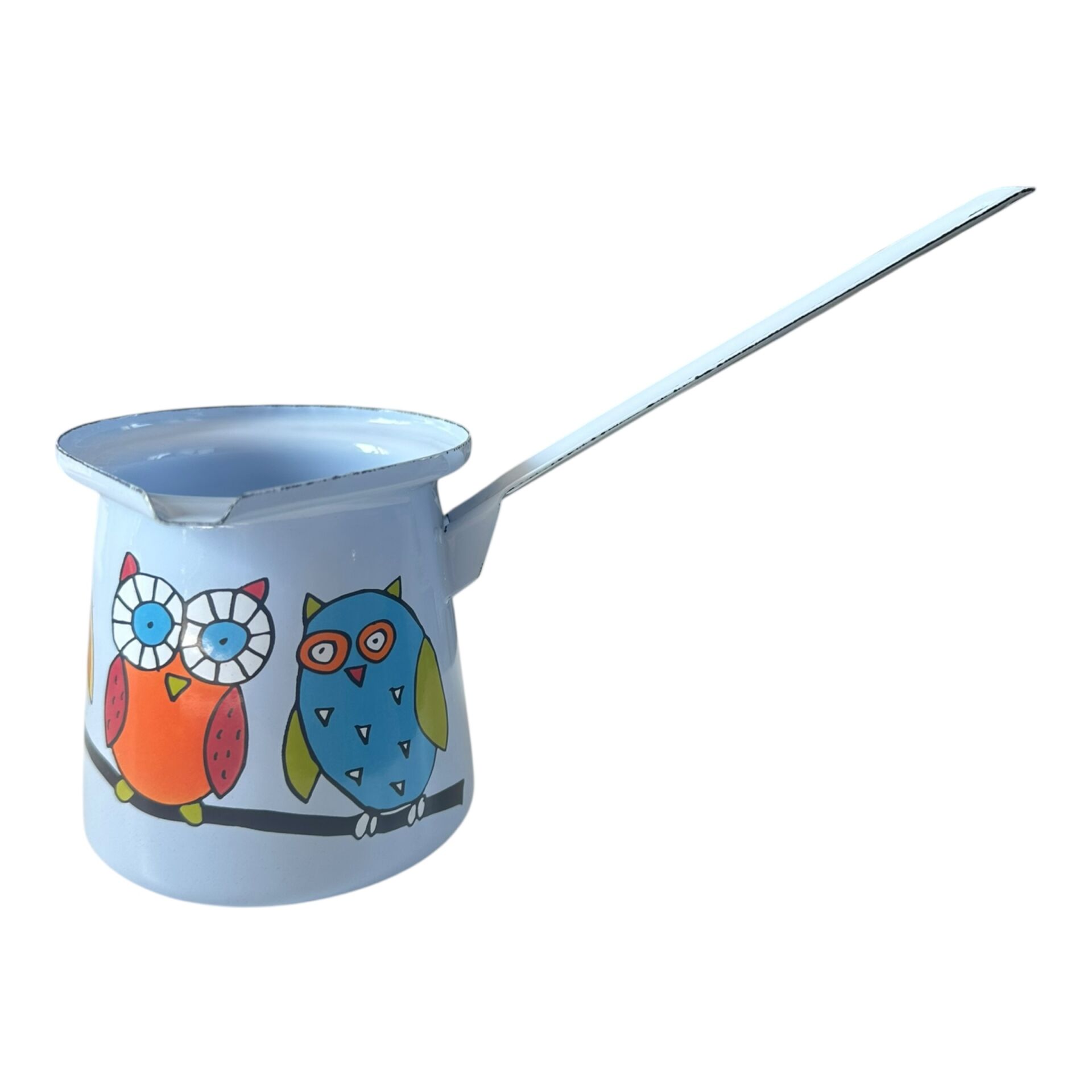 Emaye Büyük Cezve-Açık Mavi Baykuş