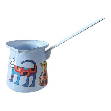 Emaye Büyük Cezve-Açık Mavi Benekli Kedi