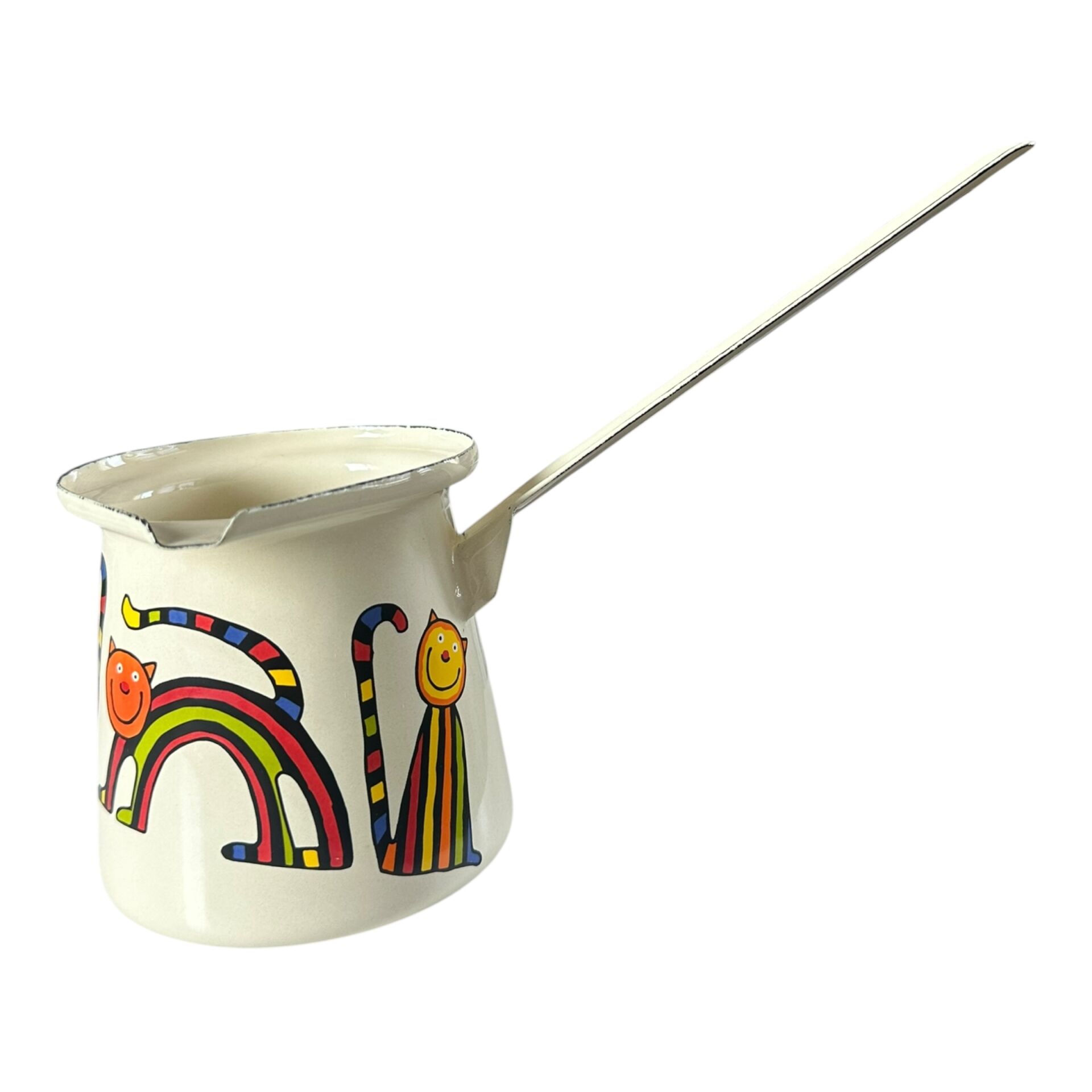 Emaye Büyük Cezve-Krem Kıvrık Kedi