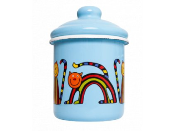 Emaye Kavanoz-Mavi Kıvrık Kedi