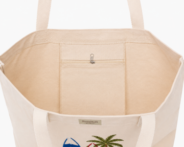 Kanvas Plaj Çantası – Surf Tahtası Nakışlı Kanvas Tote Bag