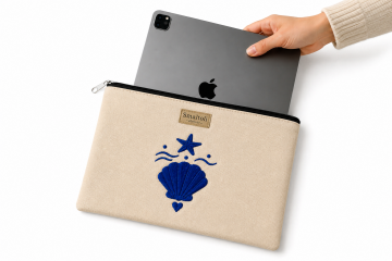 Nakışlı iPad Portföy & Clutch Çanta – Deniz Kabuğu Desenli