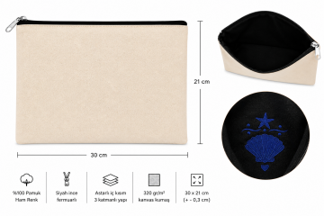 Nakışlı iPad Portföy & Clutch Çanta – Deniz Kabuğu Desenli