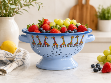 Mavi Zürafa Desenli Emaye Süzgeç – 20 cm