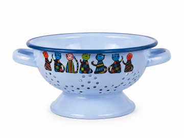 Mavi Kareli Kedi  Desenli Emaye Süzgeç – 20 cm