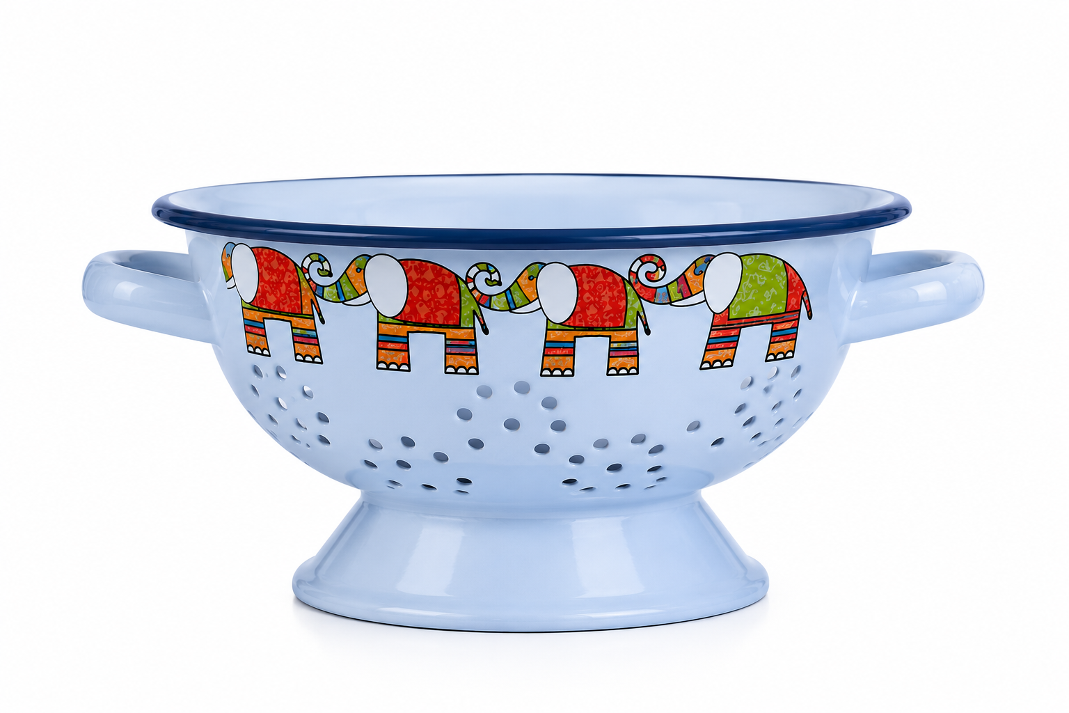Mavi Fil Desenli Emaye Süzgeç – 20 cm
