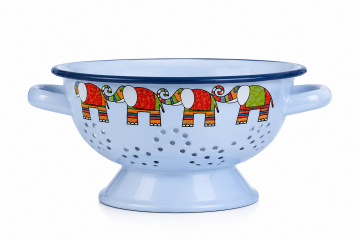 Mavi Fil Desenli Emaye Süzgeç – 20 cm