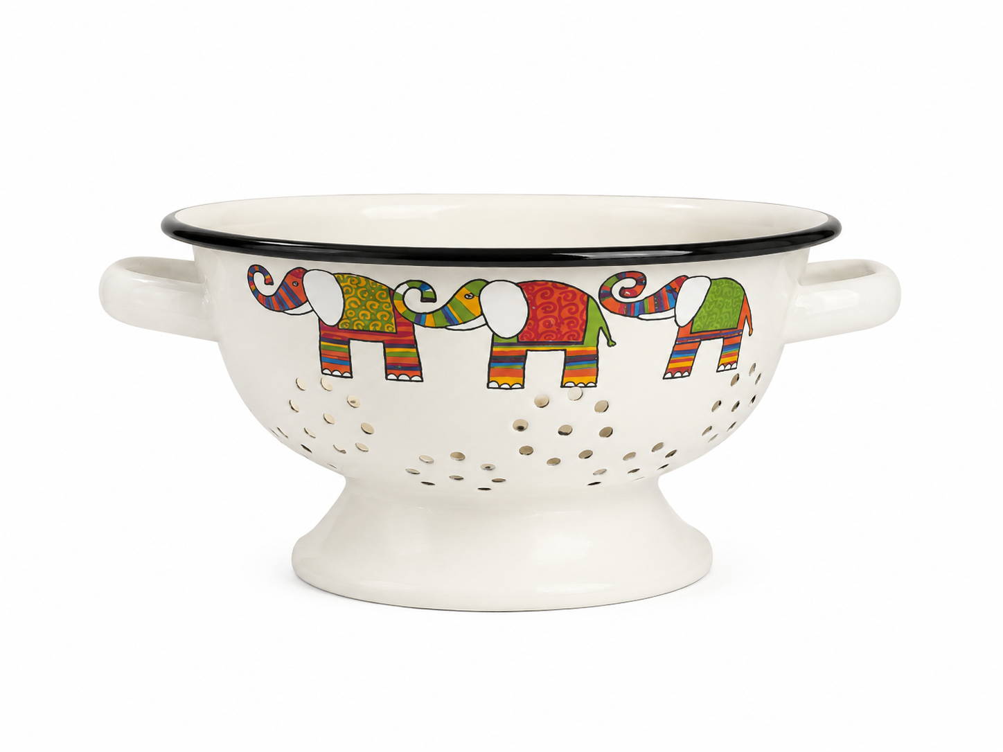 Krem Fil Desenli Emaye Süzgeç – 20 cm