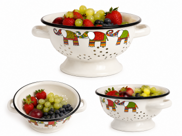 Krem Fil Desenli Emaye Süzgeç – 20 cm