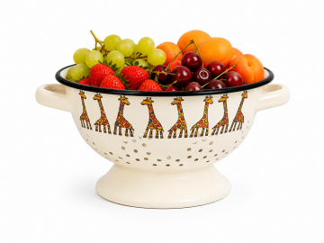 Krem Zürafa Desenli Emaye Süzgeç – 20 cm