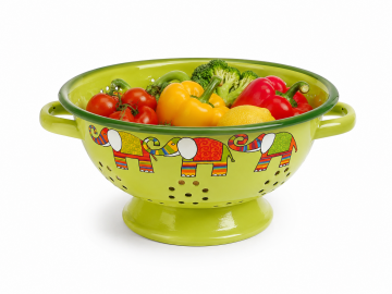 Yeşil Fil Desenli Emaye Süzgeç – 20 cm