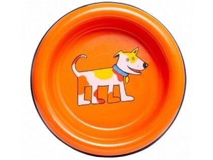 Emaye Köpek Mama Kabı-Turuncu Ayakta  Köpek