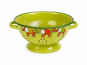 Yeşil Fil Desenli Emaye Süzgeç – 20 cm