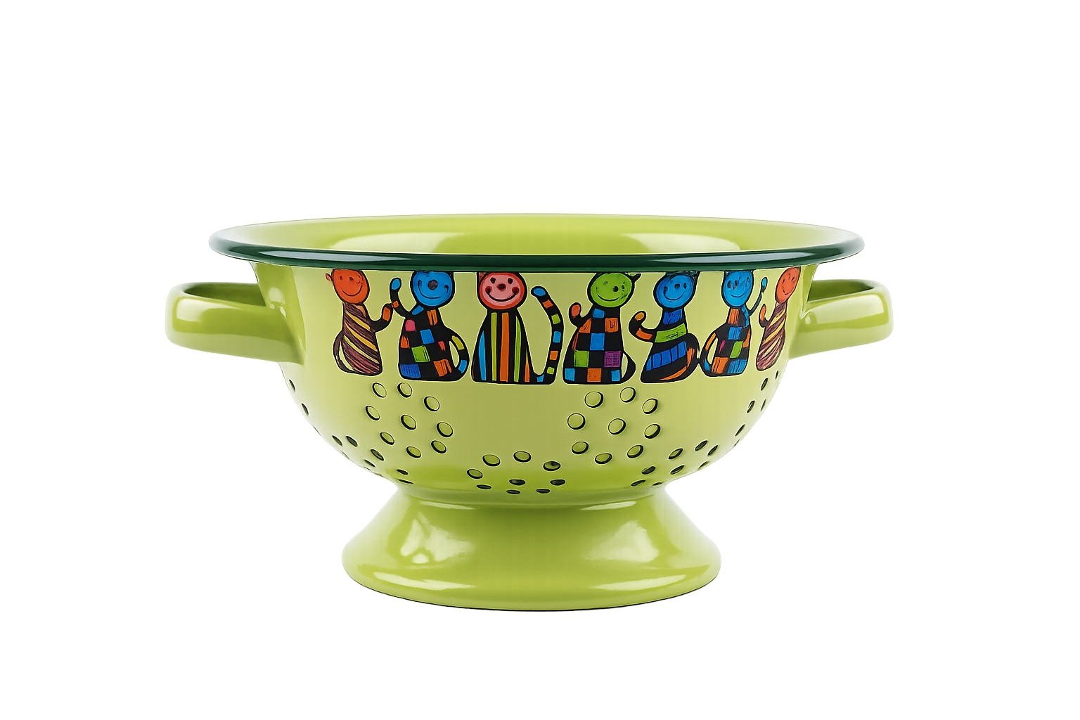 Yeşil Kareli Kedi Desenli Emaye Süzgeç – 20 cm