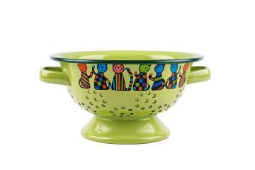 Yeşil Kareli Kedi Desenli Emaye Süzgeç – 20 cm